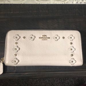 Coach slim accordion zip wallet w floral rivets